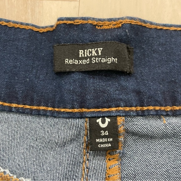 NWT True Religion Mens 34 Jean Shorts Ricky Relaxed Straight Flap Big T Dark Raw - Picture 4 of 11